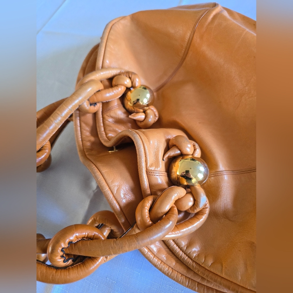 Giovanni Raspini Italian Leather Hobo Creation Ema GG Glossy Apricot Purse Vtg - Picture 12 of 16